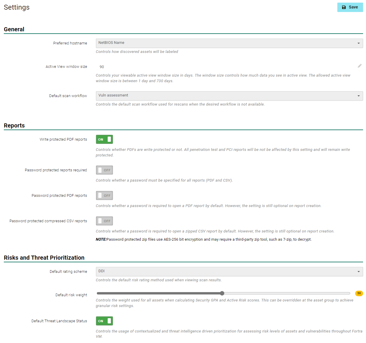 Frontline VM Scan Results Settings page
